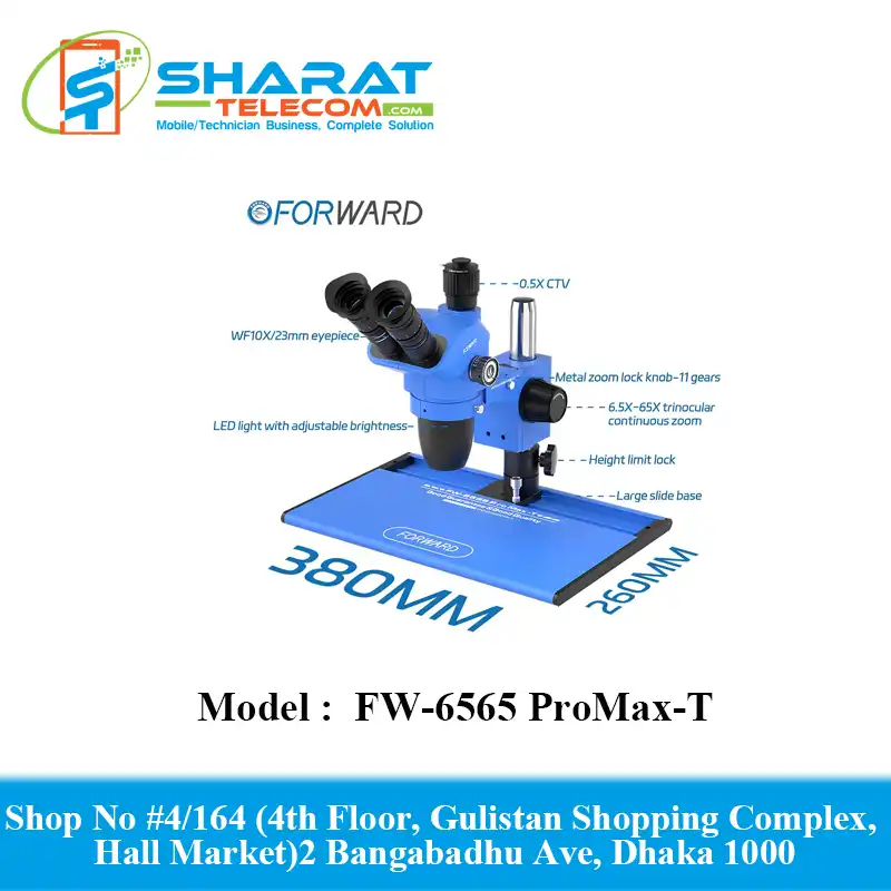 Digital TRINOCULAR STEREO MICROSCOPE FW-6565 ProMax-T 6.5-65X Zoom New Portable Large Slide Base