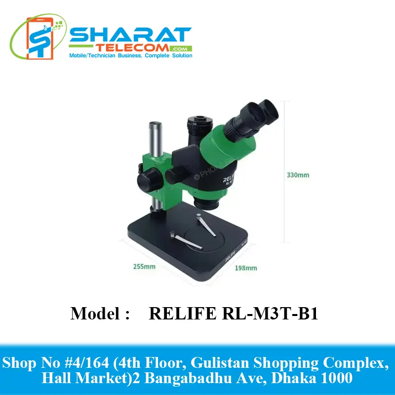 RELIFE RL-M3T-B1 0.7-4.5X Continuous Zoom Trinocular Microscope With Camera for Phone LED Light