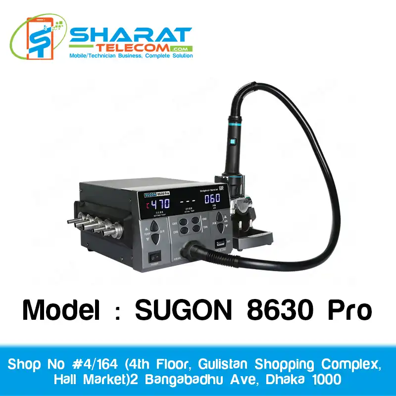 SUGON 8630 Pro  Digital Display BGA Rework Station 1300W Hot Air Gun Curved Nozzle
