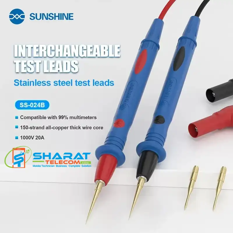 SUNSHINE SS-024B Gold-Plated Stainless Steel Multimeter Test Leads – Interchangeable Probes for Accurate Testing