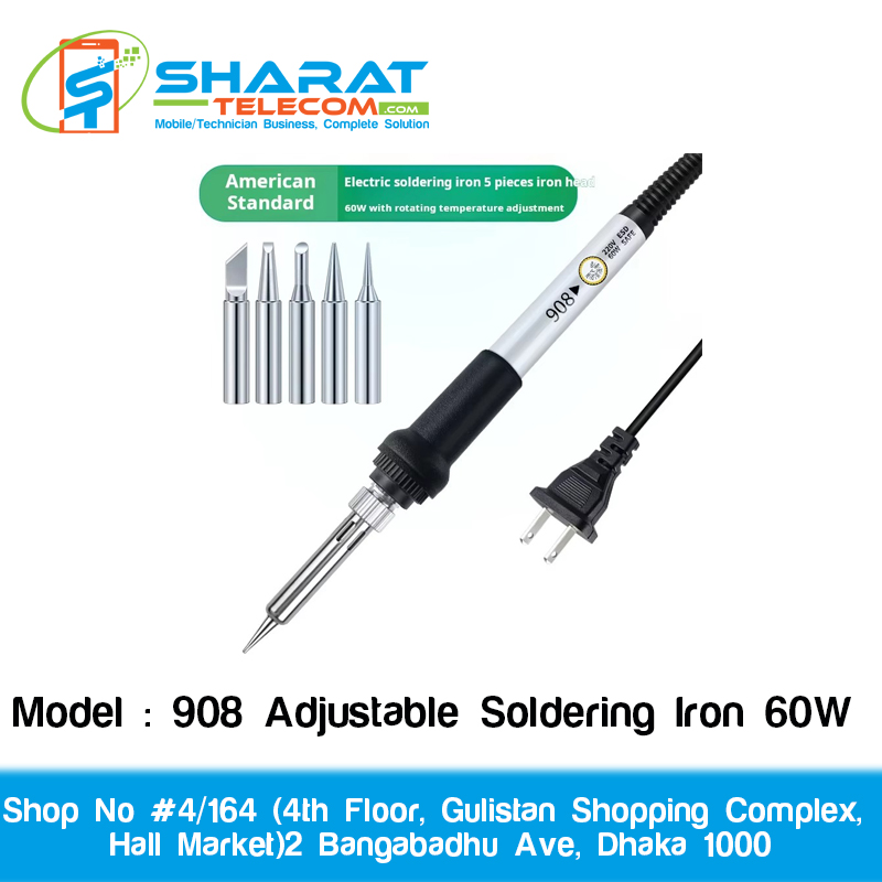 908 Adjustable Soldering Iron 60W – Variable Temperature Control for Electronics & Mobile Repair