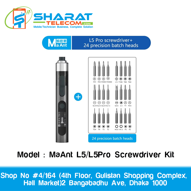 MaAnt L5/L5Pro Smart 5-Gear Type-C Electric Screwdriver Kit | Rechargeable Cordless Screwdriver with 24-Piece Bit Set & LED Light