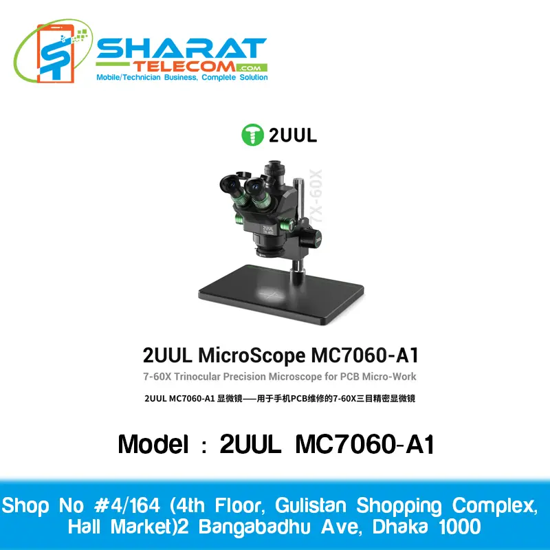 2UUL MC7060-A1 7-60X Trinocular Microscope | HD Zoom Stereo Microscope for Mobile PCB & Electronics Repair | Adjustable Magnification Microscope